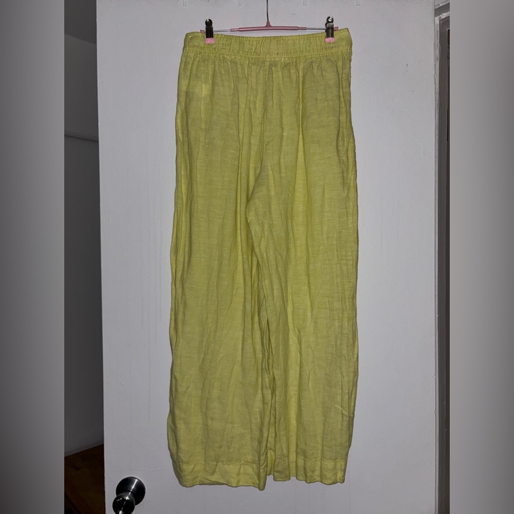 Yellow Wide-Leg Pants 100% Linen - Picture 2 of 3